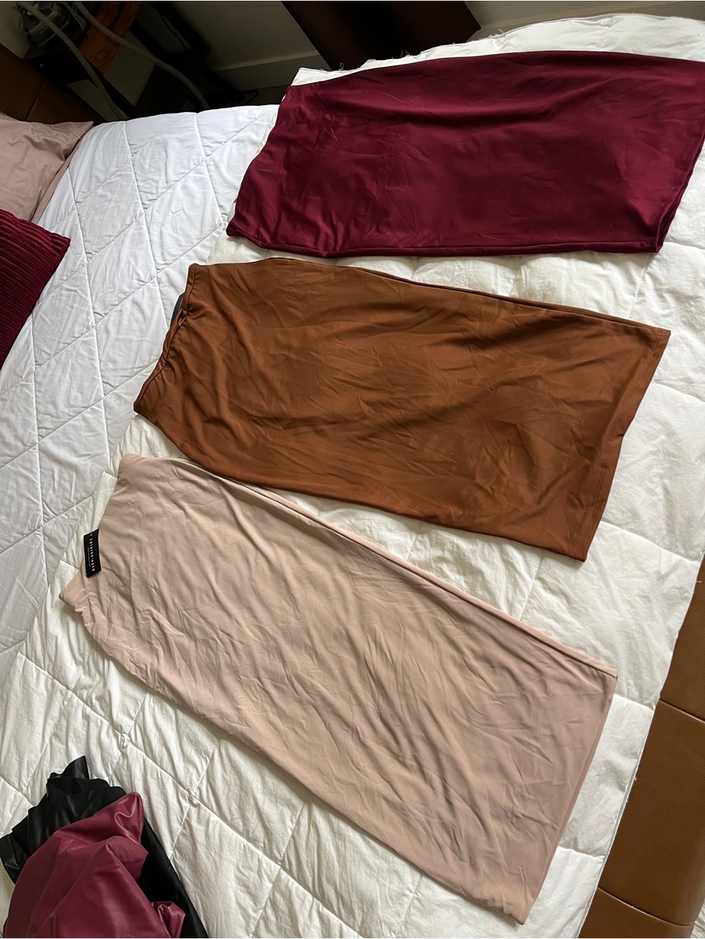 Fashion Nova Women's Midi Skirts in Burgundy, Rust & Blush